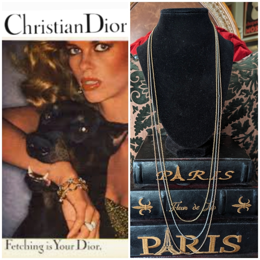💯DIOR 3-STRAND VINTAGE 3 TONE TRIPLE CHAIN NECKLACE